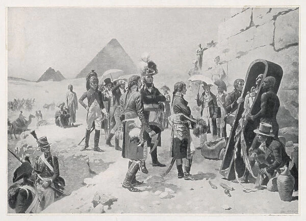 Napoleon contemplates an Egyptian mummy