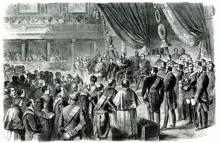 Framed Print : Napoleon III speaking in the Louvre, Paris Framed Print : Napoleon III speaking in the Louvre, Paris
