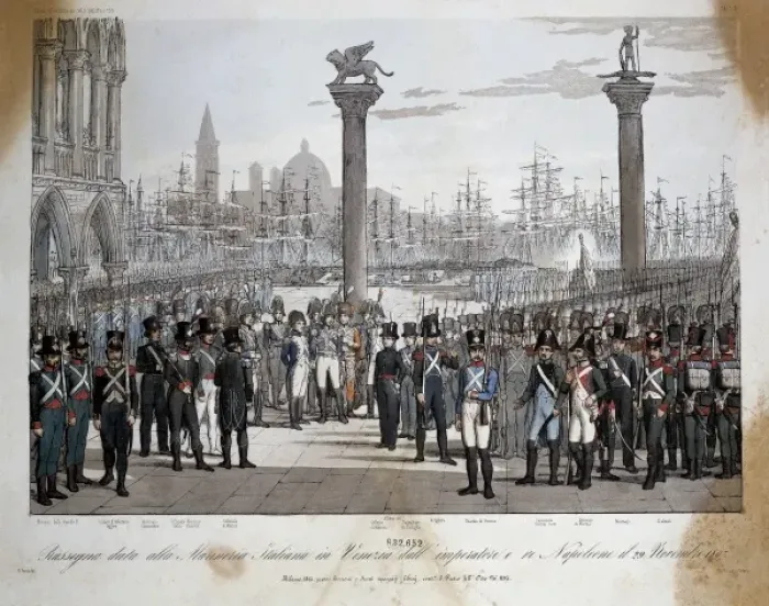 Framed Print : Napoleon makes a tour of inspection to the Italian Framed Print : Napoleon makes a tour of inspection to the Italian