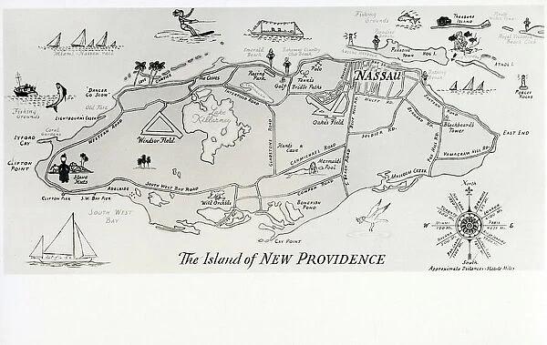 Nassau, Bahamas - Map of the Island of New Providence