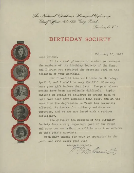 Framed Print : National Childrens Home Birthday Society Letter Framed Print : National Childrens Home Birthday Society Letter