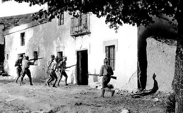 Nationalist soldiers assaulting a house near Irun; Spanish C