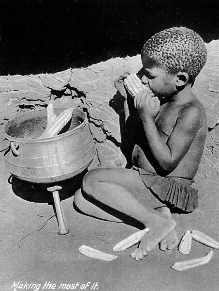 Native African Matabele boy eating