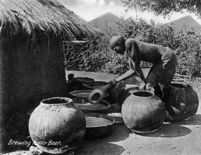Framed Print : Native African Matabele man brewing beer