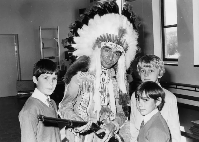 Framed Print : Native American Indian chief at school, Hayle, Cornwall Framed Print : Native American Indian chief at school, Hayle, Cornwall