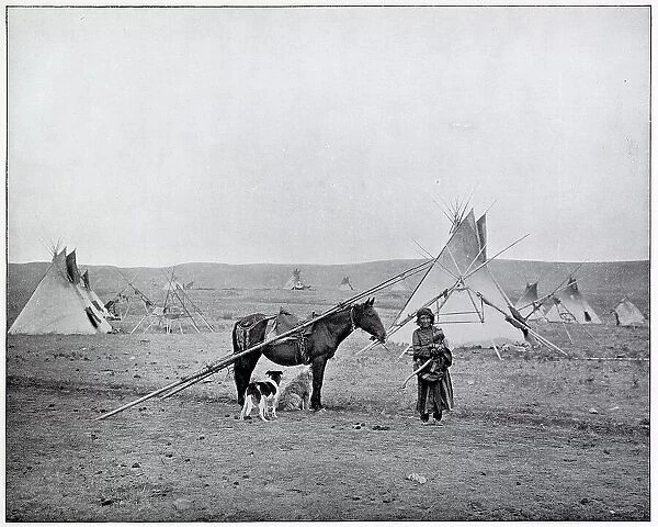Native American Indian encampment, Calgary, Canada. Date: circa 1895