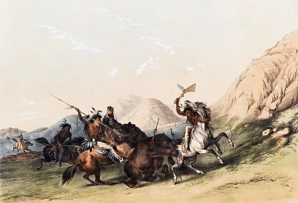 Native American Indians Attacking the Grizzly Bear