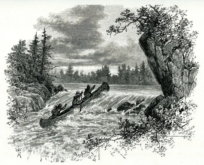 Framed Print : Native Americans paddling upstream in canoe Framed Print : Native Americans paddling upstream in canoe