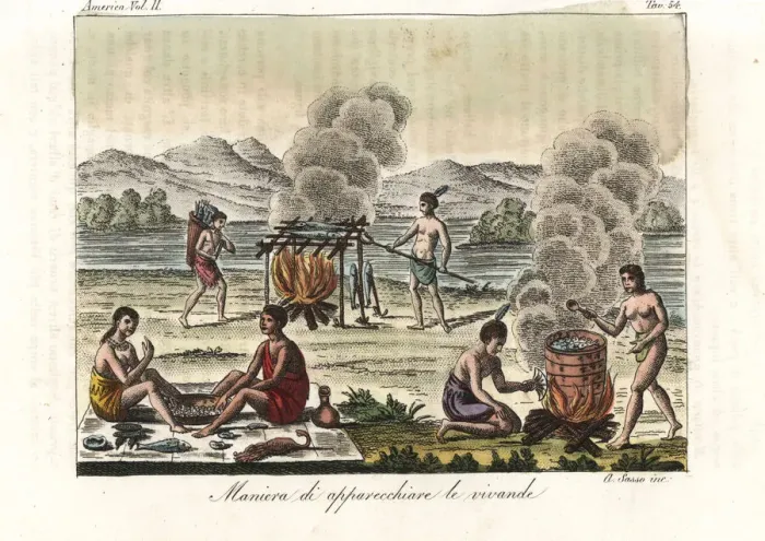 Framed Print : Native Americans preparing, steaming and smoking Framed Print : Native Americans preparing, steaming and smoking