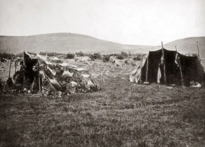 Framed Print : Native huts, Patagonia, circa 1890s. Date: circa 1890s Framed Print : Native huts, Patagonia, circa 1890s. Date: circa 1890s