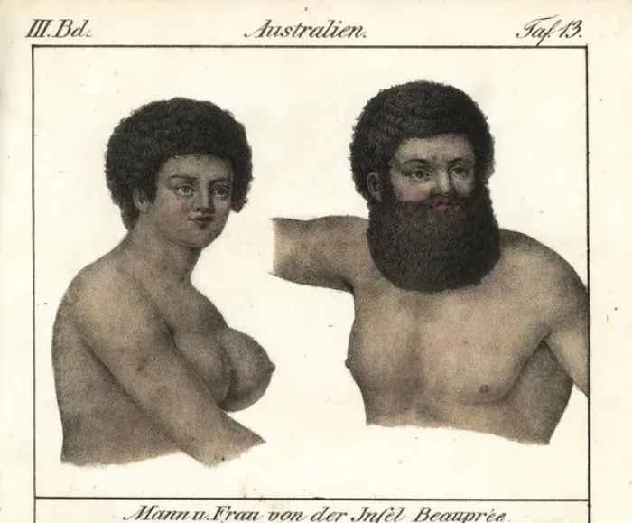 Framed Print : Native man and woman of the island of Beaupre Framed Print : Native man and woman of the island of Beaupre
