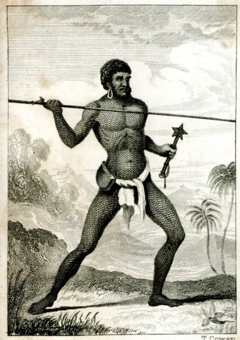 Framed Print : A Native of New Caledonia throwing a spear - 19th century Framed Print : A Native of New Caledonia throwing a spear - 19th century