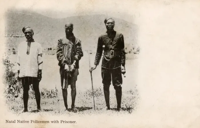 Framed Print : Native Policemen, Natal, South Africa and their prisoner Framed Print : Native Policemen, Natal, South Africa and their prisoner