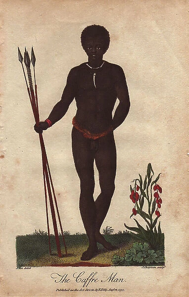 Native of South Africa holding three spears