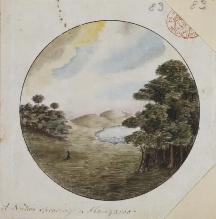 Framed Print : A native spearing a kangaroo Framed Print : A native spearing a kangaroo