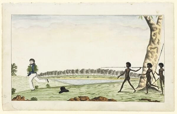 Three natives attacking a sailor