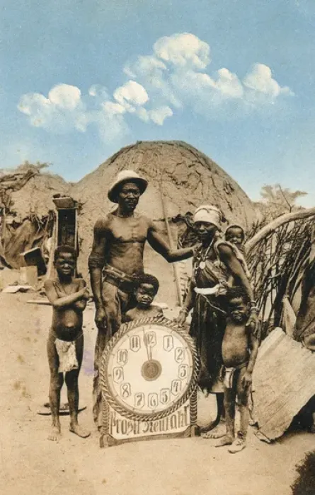 Framed Print : Natives with clock, Swakopmund, south west Africa Framed Print : Natives with clock, Swakopmund, south west Africa