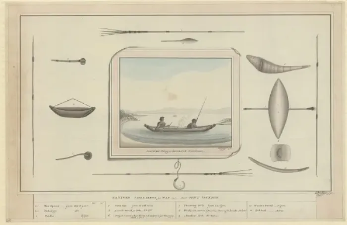 Framed Print : Natives fishing in their Canoe, Port Jackson Framed Print : Natives fishing in their Canoe, Port Jackson