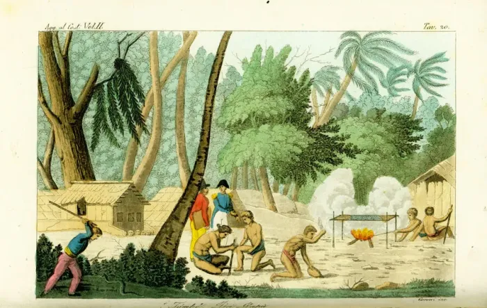 Framed Print : Natives grilling fish on Rawak Island near Framed Print : Natives grilling fish on Rawak Island near