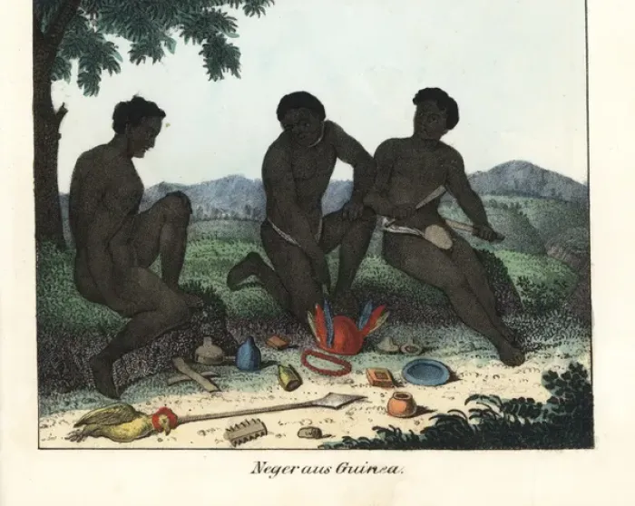Framed Print : Natives of Guinea, Africa, in loincloths Framed Print : Natives of Guinea, Africa, in loincloths