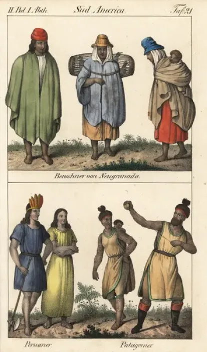 Framed Print : Natives of New Granada, Peruvian man and Patagonians Framed Print : Natives of New Granada, Peruvian man and Patagonians