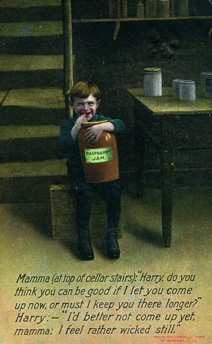 Framed Print : Naughty boy in the cellar tucking into the raspberry jam Framed Print : Naughty boy in the cellar tucking into the raspberry jam