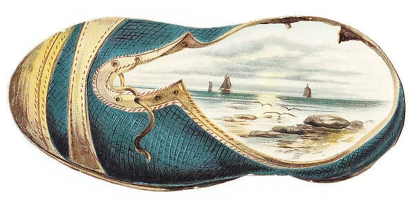Nautical scene on a shoe-shaped greetings card