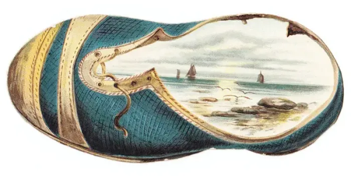 Framed Print : Nautical scene on a shoe-shaped greetings card Framed Print : Nautical scene on a shoe-shaped greetings card