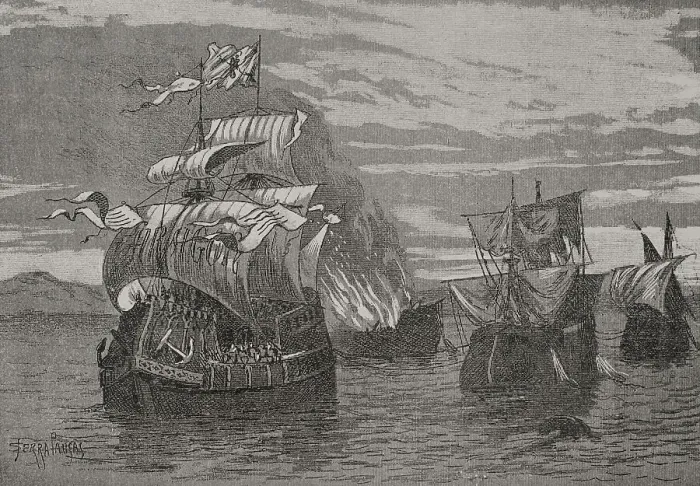 Framed Print : Naval battle of Sant Feliu de Guixols, 1285. Roger Framed Print : Naval battle of Sant Feliu de Guixols, 1285. Roger