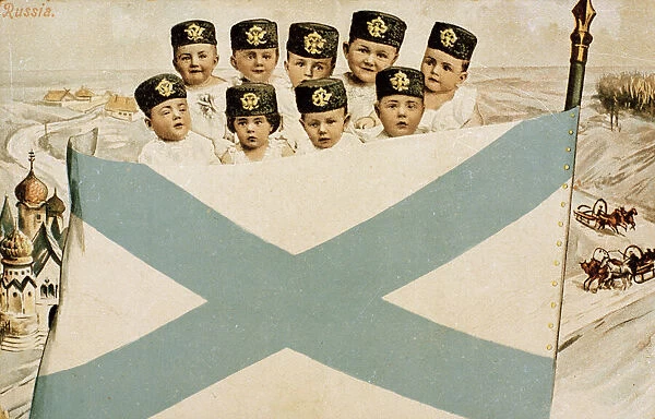 Naval cadets with flag of the Imperial Russian Navy