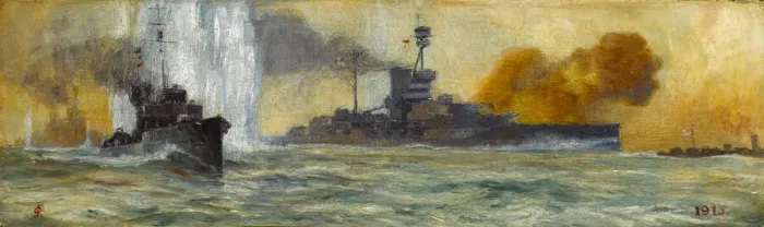 Framed Print : Naval Encounter, by Charles Pears, WW1 Framed Print : Naval Encounter, by Charles Pears, WW1