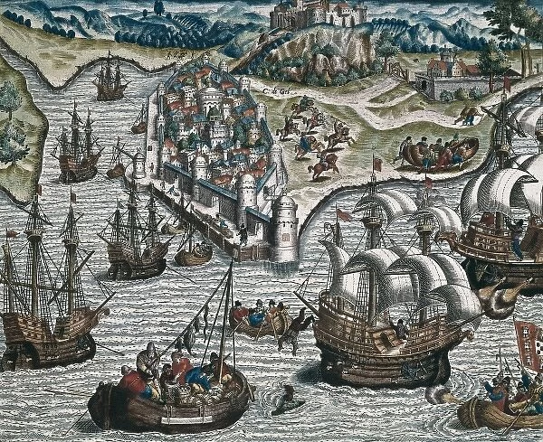Naval fight in front of Lisbon. Illustration