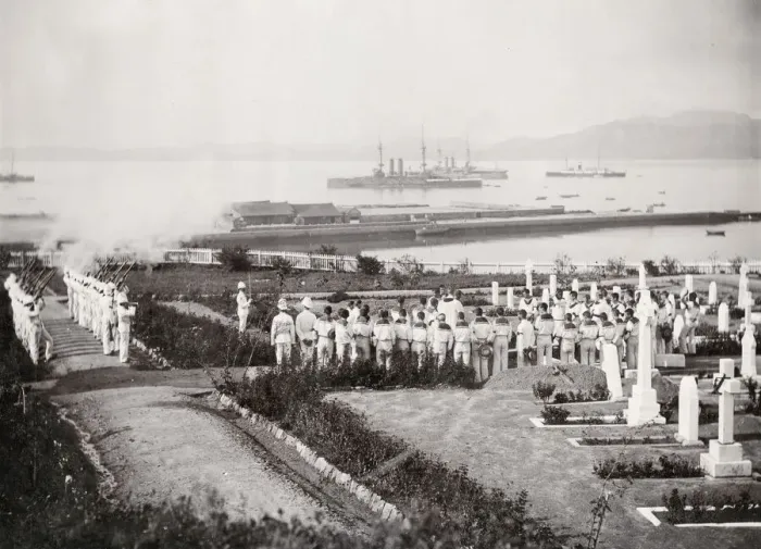 Framed Print : Naval funeral, probably Weihaiwei, China, c. 1900 Framed Print : Naval funeral, probably Weihaiwei, China, c. 1900