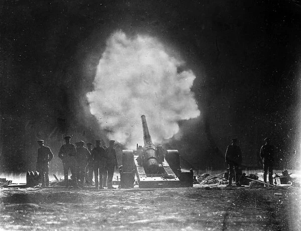 Naval gun firing behind Canadian lines, Vimy Ridge, WW1