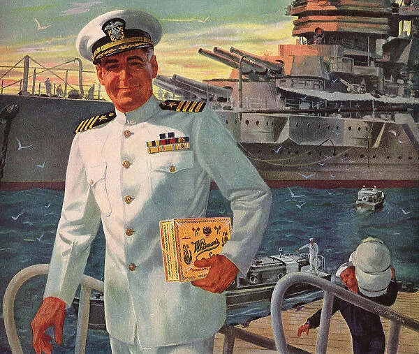 Naval Officer with Box of Chocolates Date: 1943