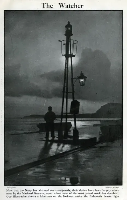 Framed Print : Naval reservist on duty, Sidmouth beacon light, WW1