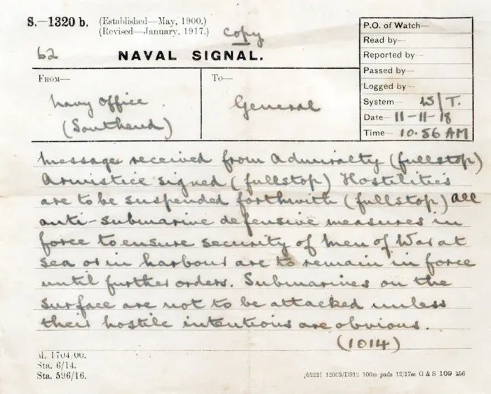 Framed Print : Naval Signal announcing the Armistice, WW1
