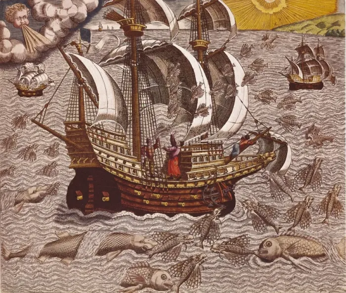 Framed Print : Navigatio en Brasiliam Americae, 16th c. Flying Framed Print : Navigatio en Brasiliam Americae, 16th c. Flying