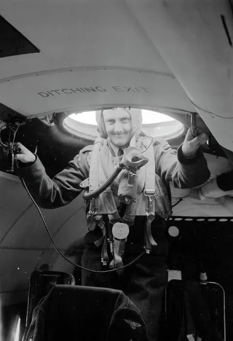 Framed Print : Navigator standing at the astrodome of a Vickers Varsity T. 1 Framed Print : Navigator standing at the astrodome of a Vickers Varsity T. 1