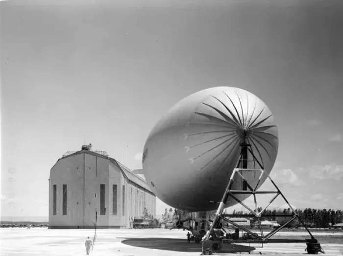 Framed Print : US Navy Goodyear K-Series airship alongside a hangar Framed Print : US Navy Goodyear K-Series airship alongside a hangar