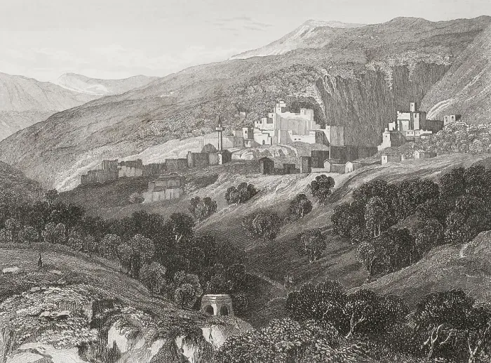 Framed Print : Nazareth. General view of the city. Engraving by Aubert Framed Print : Nazareth. General view of the city. Engraving by Aubert