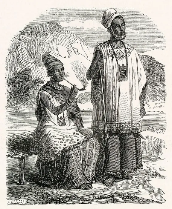 Framed Print : Ndate Yalla Mbodj or Ndateh Yalla Mbooj, (c.1810-1860 or 1814-1856) and her husband, Maaroso Tass. Ndate Yalla Mbodj was the last great Lingeer (Queen) of Waalo, one of the four Wolof kingdoms of Senegambia located in what is now North-West Senegal Framed Print : Ndate Yalla Mbodj or Ndateh Yalla Mbooj, (c.1810-1860 or 1814-1856) and her husband, Maaroso Tass. Ndate Yalla Mbodj was the last great Lingeer (Queen) of Waalo, one of the four Wolof kingdoms of Senegambia located in what is now North-West Senegal