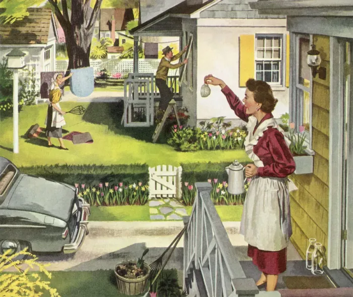 Framed Print : Neighborly Coffee Break Date: 1950 Framed Print : Neighborly Coffee Break Date: 1950
