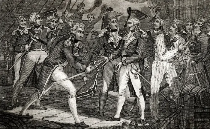 Framed Print : Nelson receiving the swords of the vanquished Spaniards Framed Print : Nelson receiving the swords of the vanquished Spaniards