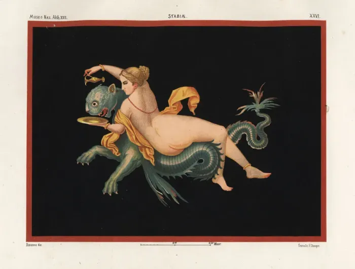 Framed Print : Nereid sea nymph supported by a monster, half Framed Print : Nereid sea nymph supported by a monster, half