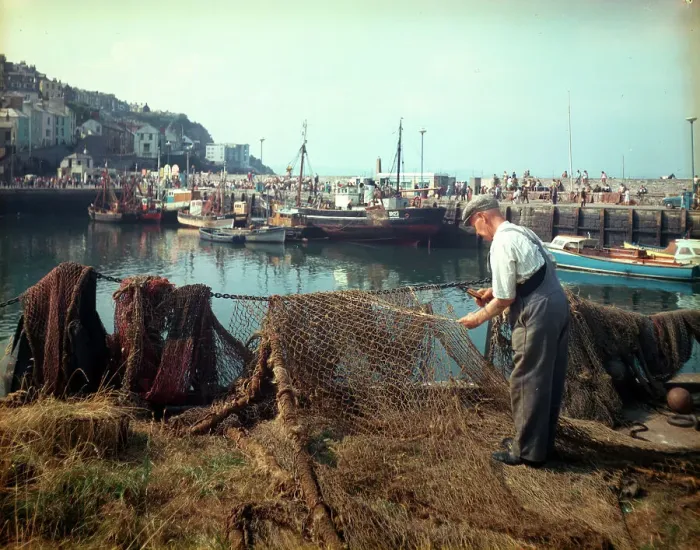 Framed Print : Net mending, Brixham Framed Print : Net mending, Brixham