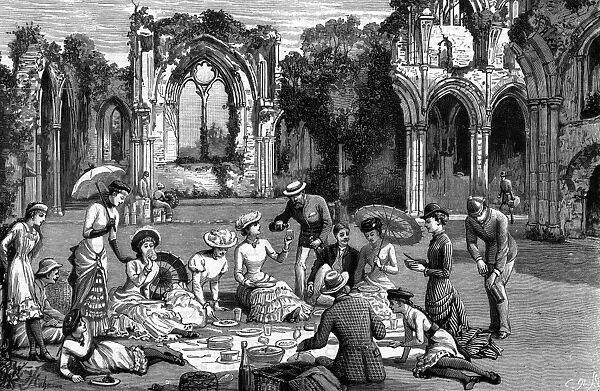 Netley Abbey 1883. Netley Abbey, Hampshire, England - a picnic in the grounds. Date: 1883