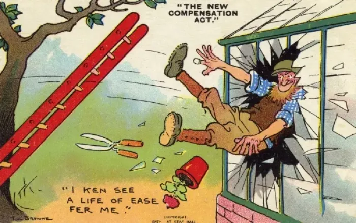 Framed Print : New Compensation Act - 1906 - Gardener takes a fall Framed Print : New Compensation Act - 1906 - Gardener takes a fall