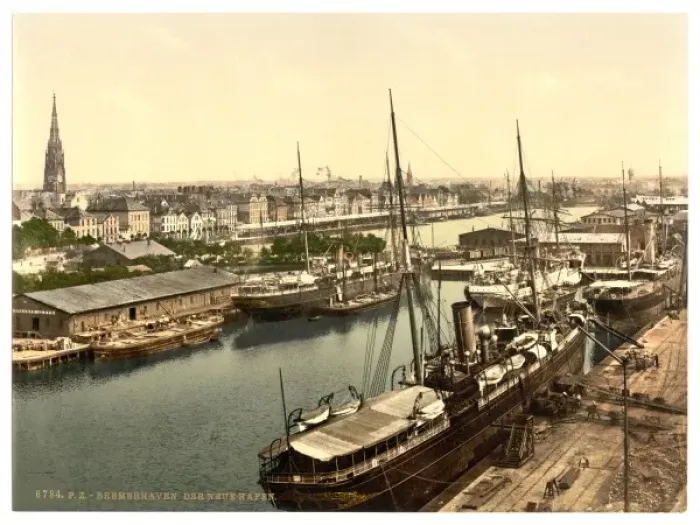 Framed Print : New Harbor from the Lighthouse, Bremerhafen, Hanover (i. e. H Framed Print : New Harbor from the Lighthouse, Bremerhafen, Hanover (i. e. H