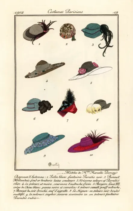 Framed Print : New hat designs by milliner Marcelle. Demay, 1912